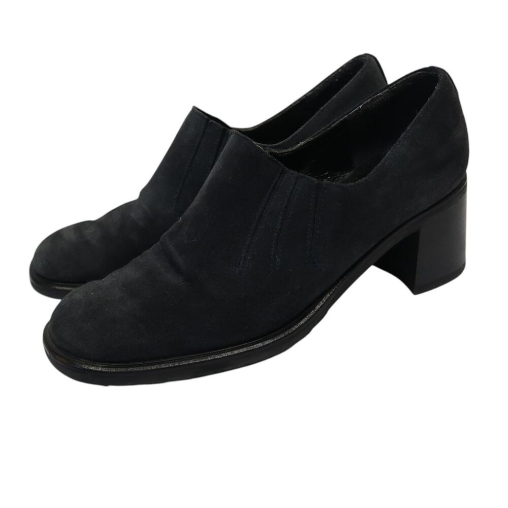 Vintage 90s Aquatalia Charcoal Grey Suede Leather Ankle Boots Chunky Heel 6.5